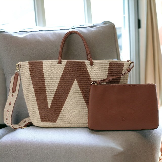 ウィークエンド マックスマーラ WEEKEND MAX MARA 2355111534600 001 ポーチ付 Wロゴ ウーブン トートバック 2WAY ショルダー・ハンドバッグ かごバッグ BBMR00006L