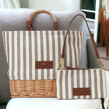 ウィークエンド マックスマーラ WEEKEND MAX MARA 2355111634600 001 ポーチ付 パナマ ハンドバッグ ストライプ ラタンかごバッグ ブラック レディース BBMR00008L