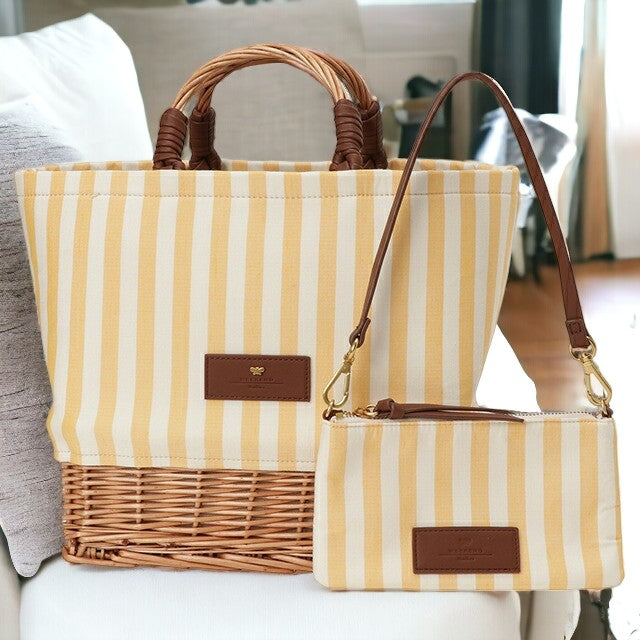 ウィークエンド マックスマーラ WEEKEND MAX MARA 2355111634600 003 ポーチ付 パナマ ハンドバッグ ストライプ ラタンかごバッグ イエロー BBMR00009L