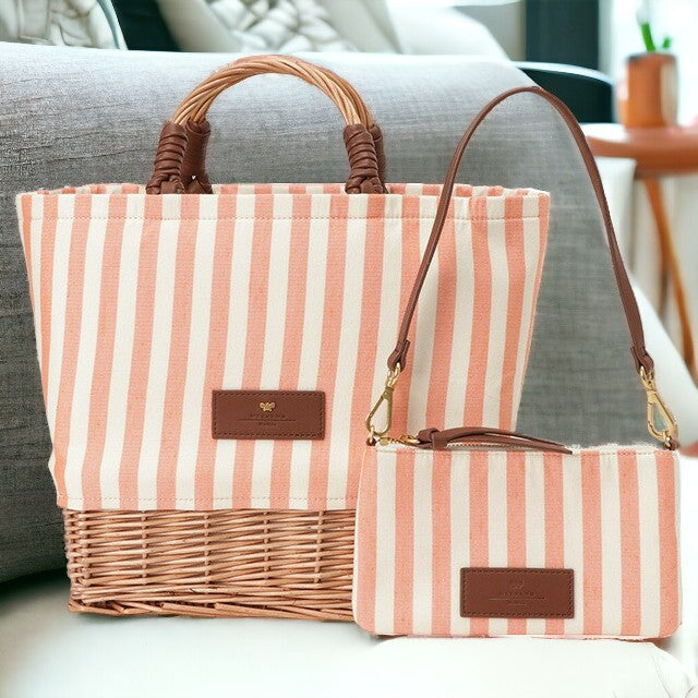 ウィークエンド マックスマーラ WEEKEND MAX MARA 2355111634600 004 ポーチ付 パナマ ハンドバッグ ストライプ ラタンかごバッグ ピンク レディース BBMR00010L
