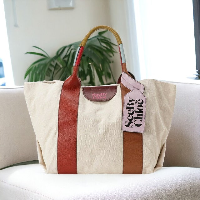 シーバイクロエ SEE BY CHLOE CHS22ASB63B04 642 レティシア キャンバス/レザー トートバッグ バーントヘンナ レディース LAETIZIA TOTE BAG 記念品 ギフト BBSC00155L