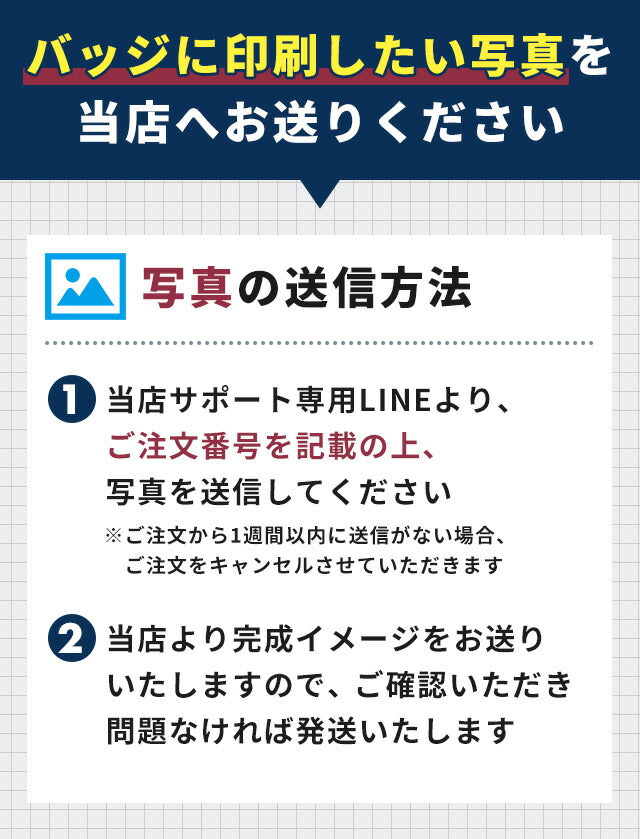 写真・イラスト オリジナル ピンバッジ ピンバッチ 名入れ 丸型 プレゼント ギフト イベント おしゃれ かわいい 結婚 母の日 父の日 Bins-message