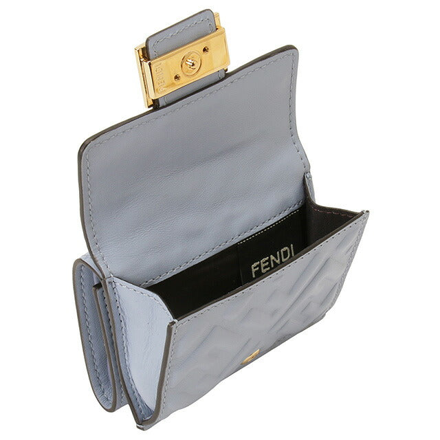 フェンディ FENDI 8M0395 AAJD F1L1W マイクロFFロゴ エンボス バゲット 三つ折り財布 コンパクトウォレット ライトブルー レディース BWFE00170L