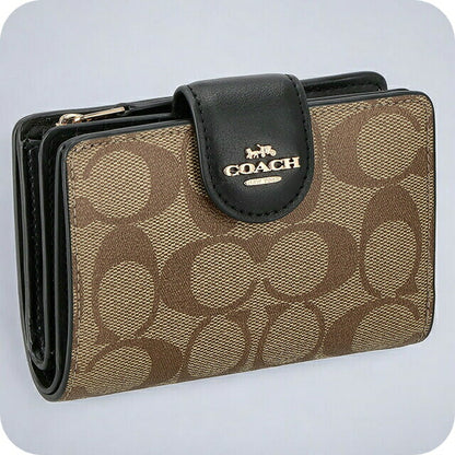 コーチ 二つ折り財布 レディース ブランド COACH シグネチャー レザー C0082 IMCBI 1 カーキ/ブラック C0082-IMCBI-1