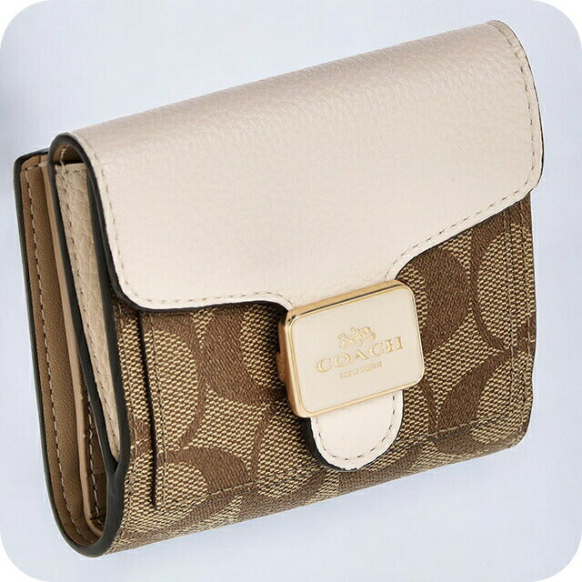 コーチ 二つ折り財布 レディース ブランド COACH シグネチャー レザー C7805 IMDJ8 1 ベージュ/ホワイト C7805-IMDJ8-1