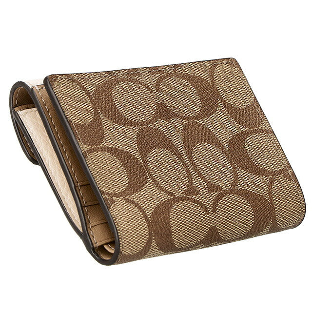 コーチ 二つ折り財布 レディース ブランド COACH シグネチャー レザー C7805 IMDJ8 1 ベージュ/ホワイト C7805-IMDJ8-1
