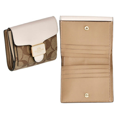 コーチ 二つ折り財布 レディース ブランド COACH シグネチャー レザー C7805 IMDJ8 1 ベージュ/ホワイト C7805-IMDJ8-1
