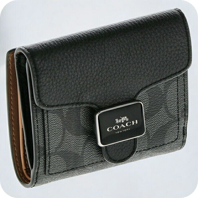 コーチ 二つ折り財布 レディース ブランド COACH シグネチャー レザー C7805 SVTSQ 1 グラファイト/ブラック C7805-SVTSQ-1