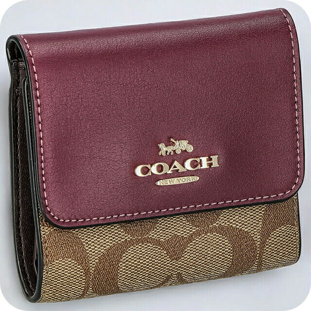 コーチ 三つ折り財布 レディース ブランド COACH シグネチャー CE930 IMRSF 1 カーキブラウン/パープル CE930-IMRSF-1