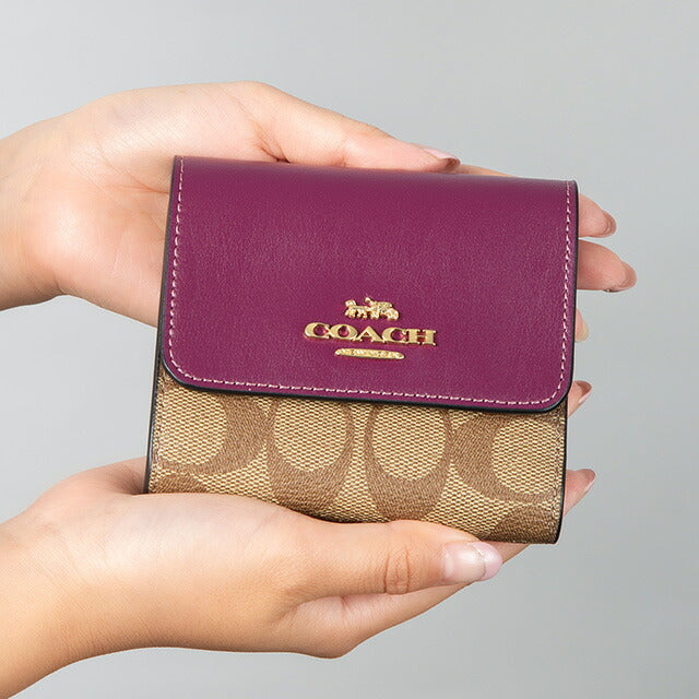 コーチ 三つ折り財布 レディース ブランド COACH シグネチャー CE930 IMRSF 1 カーキブラウン/パープル CE930-IMRSF-1