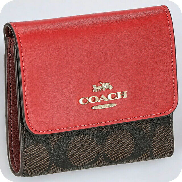 コーチ 三つ折り財布 レディース ブランド COACH シグネチャー CE930 IMRVQ 1 レッド/ブラウン CE930-IMRVQ-1