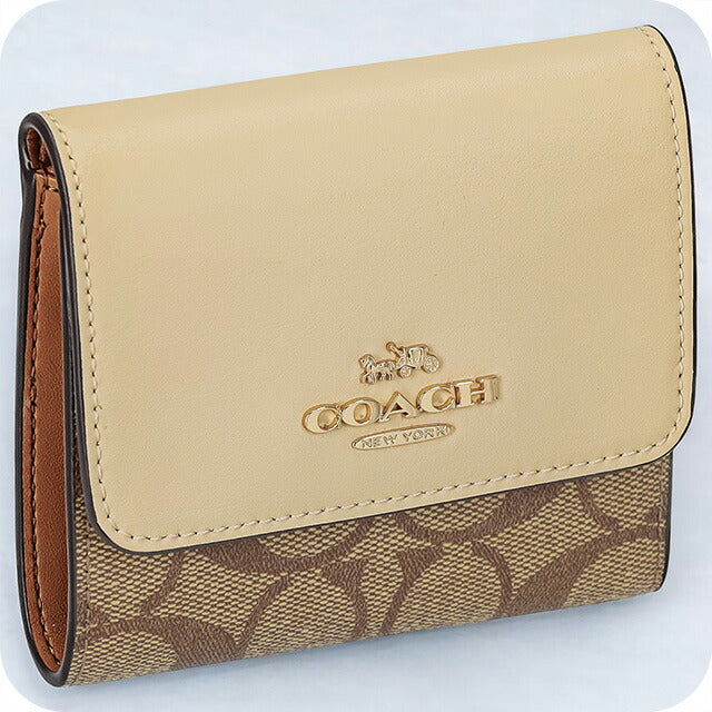 コーチ 三つ折り財布 レディース ブランド COACH CE930 アイボリー/カーキ CE930-IMV1X-1