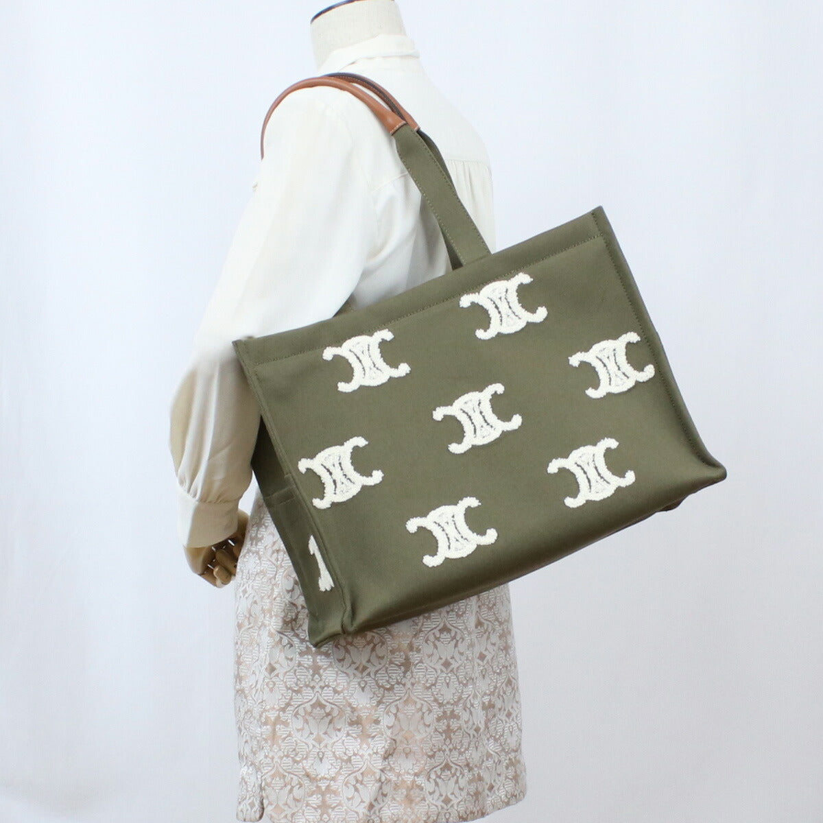 セリーヌ トートバッグ レディース キャンバス カーフ イタリア 19676 KHAKI カーキ バッグ CEL19676011
