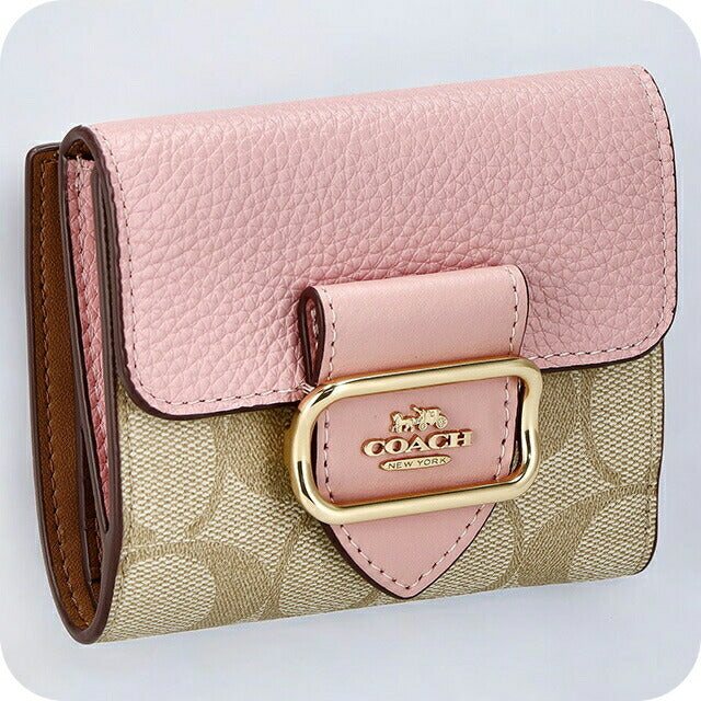 コーチ 二つ折り財布 レディース ブランド COACH シグネチャー CF472 IMV3C 1 ライトカーキベージュ/パウダーピンク CF472-IMV3C-1