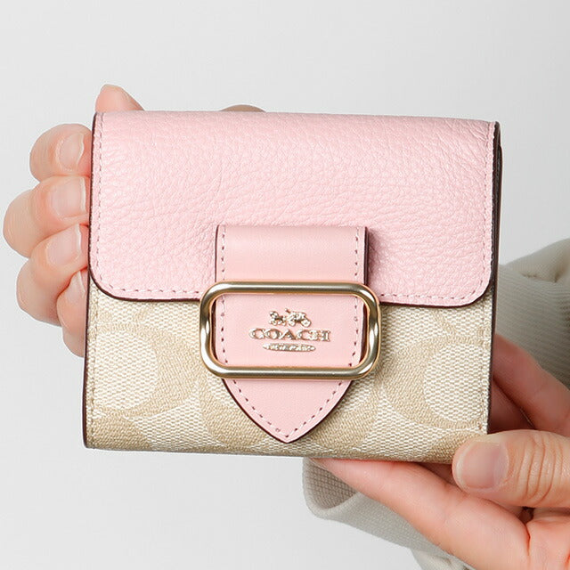 コーチ 二つ折り財布 レディース ブランド COACH シグネチャー CF472 IMV3C 1 ライトカーキベージュ/パウダーピンク CF472-IMV3C-1