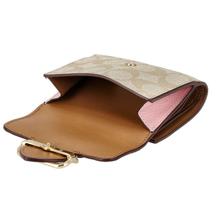 コーチ 二つ折り財布 レディース ブランド COACH シグネチャー CF472 IMV3C 1 ライトカーキベージュ/パウダーピンク CF472-IMV3C-1