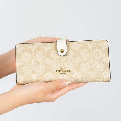 コーチ 長財布 メンズ レディース ブランド COACH シグネチャー CH414 IMDQC 1 ライトカーキベージュ/チョークホワイト CH414-IMDQC-1