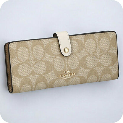 コーチ 長財布 メンズ レディース ブランド COACH シグネチャー CH414 IMDQC 1 ライトカーキベージュ/チョークホワイト CH414-IMDQC-1