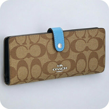 コーチ 長財布 メンズ レディース ブランド COACH シグネチャー CH414 SVVRF 1 カーキブラウン/レーサーブルー CH414-SVVRF-1