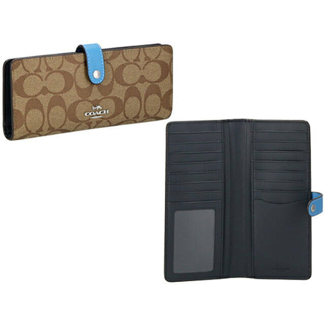 コーチ 長財布 メンズ レディース ブランド COACH シグネチャー CH414 SVVRF 1 カーキブラウン/レーサーブルー CH414-SVVRF-1