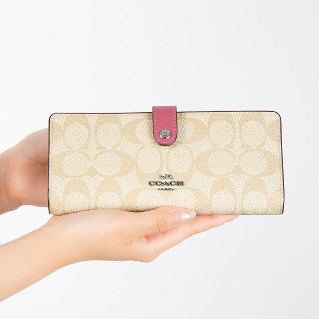 コーチ 長財布 メンズ レディース ブランド COACH シグネチャー CH414 SVVSR 1 ライトカーキベージュ/ライトラズベリーパープル CH414-SVVSR-1