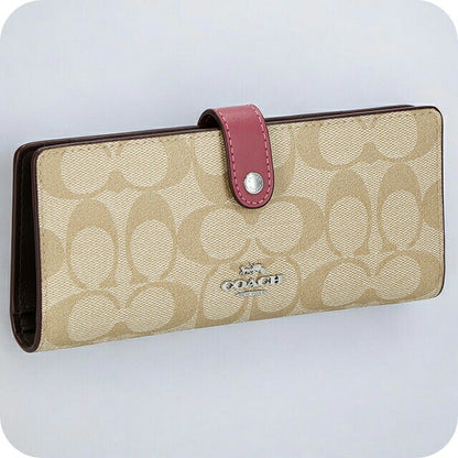 コーチ 長財布 メンズ レディース ブランド COACH シグネチャー CH414 SVVSR 1 ライトカーキベージュ/ライトラズベリーパープル CH414-SVVSR-1