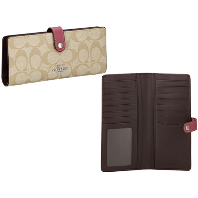 コーチ 長財布 メンズ レディース ブランド COACH シグネチャー CH414 SVVSR 1 ライトカーキベージュ/ライトラズベリーパープル CH414-SVVSR-1