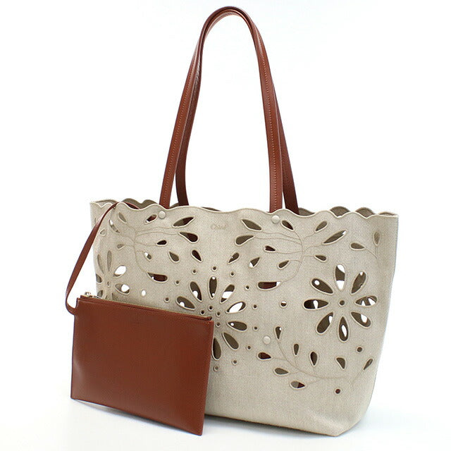 クロエ トートバッグ レディース ブランド CHLOE リネン イタリア CHC22SS493G23 SEPIA BROWN ベージュ系 ブラウン系 バッグ CHL22SS493G23011