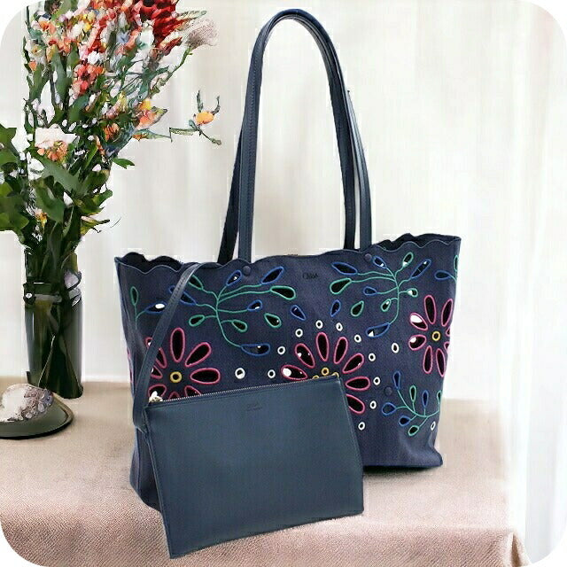 クロエ トートバッグ レディース ブランド CHLOE リネン イタリア CHC22SS493G24 NAVY ネイビー系 バッグ CHL22SS493G24011