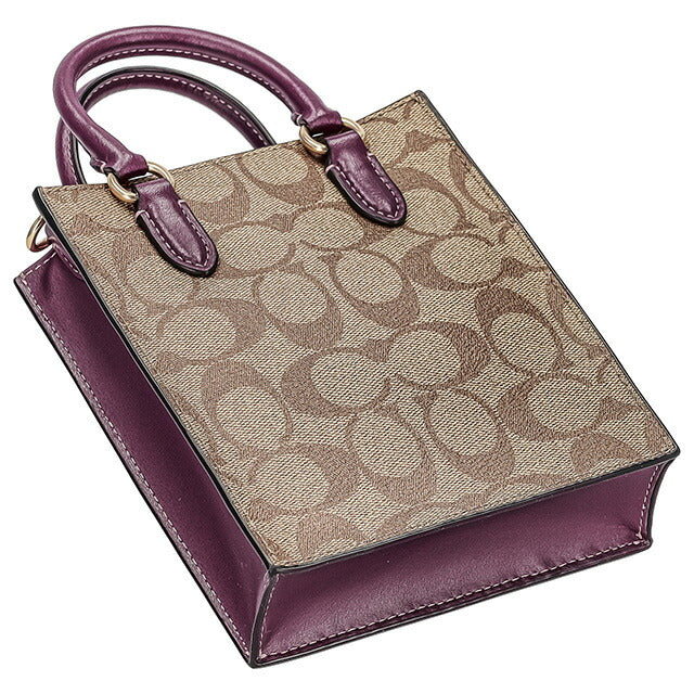 コーチ ハンドバッグ レディース ブランド COACH シグネチャー CJ494 IMRSF カーキベージュ/ディープベリーパープル CJ494-IMRSF-1