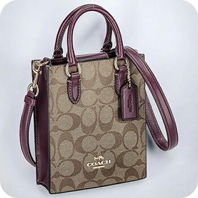 コーチ ハンドバッグ レディース ブランド COACH シグネチャー CJ494 IMRSF カーキベージュ/ディープベリーパープル CJ494-IMRSF-1