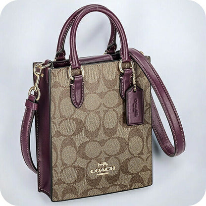 コーチ ハンドバッグ レディース ブランド COACH シグネチャー CJ494 IMRSF カーキベージュ/ディープベリーパープル CJ494-IMRSF-1