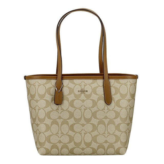 美品！COACH トートバッグ ブラウン ホワイト COACH（コーチ） 《クーポン》COACH トートバッグ ミニ シティ トート
