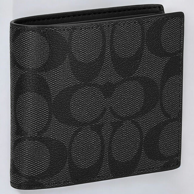 コーチ 二つ折り財布 メンズ ブランド COACH シグネチャー CR428 CQ BK 1 チャコール ブラック CR428-CQ-BK-1