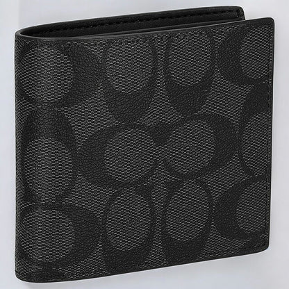 コーチ 二つ折り財布 メンズ ブランド COACH シグネチャー CR428 CQ BK 1 チャコール ブラック CR428-CQ-BK-1