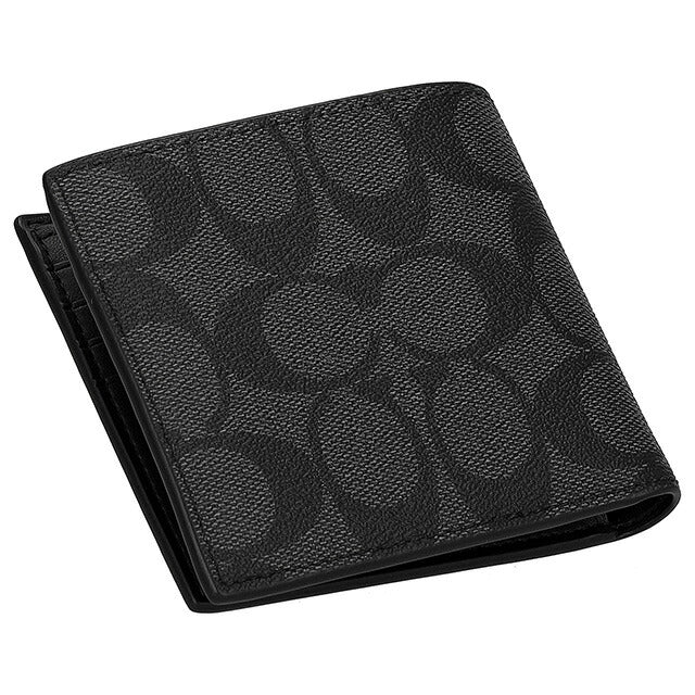 コーチ 二つ折り財布 メンズ ブランド COACH シグネチャー CR428 CQ BK 1 チャコール ブラック CR428-CQ-BK-1