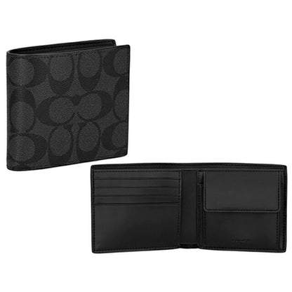 コーチ 二つ折り財布 メンズ ブランド COACH シグネチャー CR428 CQ BK 1 チャコール ブラック CR428-CQ-BK-1