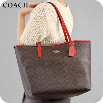 コーチ トートバッグ レディース ブランド COACH シグネチャー CV976 IMXD0 ウォルナット/ボールドレッド CV976-IMXD0-1