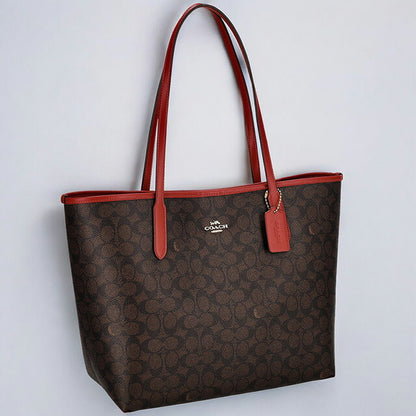コーチ トートバッグ レディース ブランド COACH シグネチャー CV976 IMXD0 ウォルナット/ボールドレッド CV976-IMXD0-1