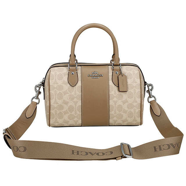 COACH ベージュ ロゴプリント ハンドバッグ COACH ベージュ ロゴハンドバッグ - バッグ本物