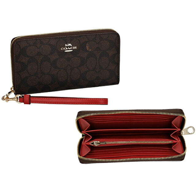 コーチ 長財布 レディース ブランド COACH シグネチャー CW778 IMXD0 1 ウォルナット/ボールド レッド CW778-IMXD0-1