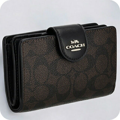 コーチ 二つ折り財布 レディース ブランド COACH シグネチャー CW786 IMXAQ 1 ダークブラウン/ブラック CW786-IMXAQ-1
