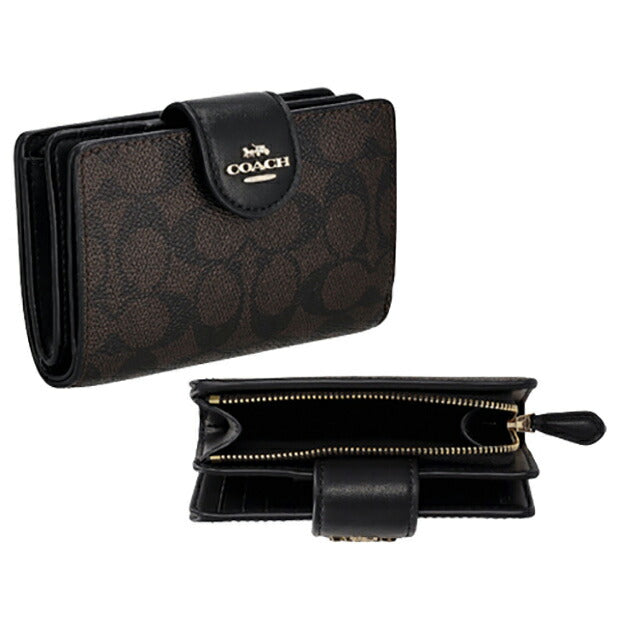 コーチ 二つ折り財布 レディース ブランド COACH シグネチャー CW786 IMXAQ 1 ダークブラウン/ブラック CW786-IMXAQ-1