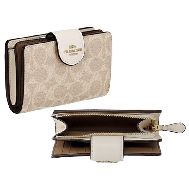 コーチ 二つ折り財布 レディース ブランド COACH シグネチャー CW786 IMXDM 1 サンド CW786-IMXDM-1