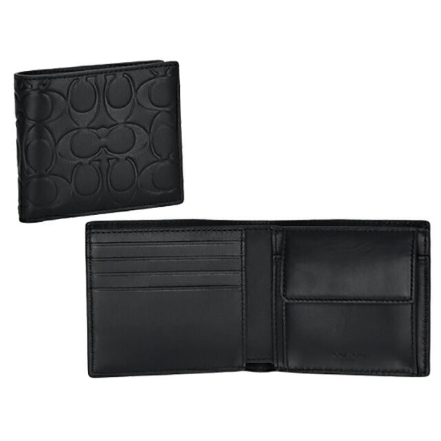 新品 COACH メンズ 長財布 二つ折り シグネチャー柄 ブラック コーチ 新品 COACH 長財布 コーチ 二つ折り財布 レディース メンズ