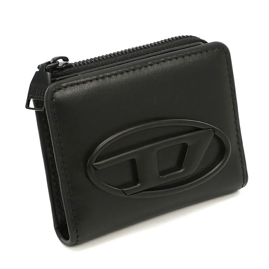 DIESEL ディーゼル　二つ折り財布　レザー　ブラック　Dデカロゴ　箱・カード ディーゼル DIESEL 二つ折り財布 ロゴプレート （ブラック
