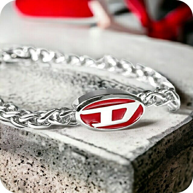 ディーゼル ブレスレット メンズ レディース ブランド ステンレススチール DX1445040 シルバー レッド アクセサリー DX1445040