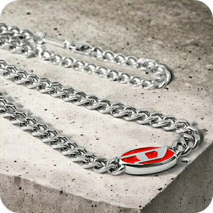 ディーゼル ネックレス メンズ レディース ブランド ステンレススチール DX1446040 シルバー レッド アクセサリー DX1446040