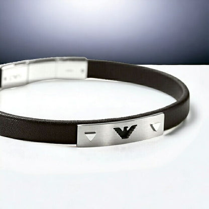エンポリオ アルマーニ ブレスレット メンズ ブランド EMPORIO ARMANI レザー ステンレス EGS2411040 ブラック シルバー アクセサリー EGS2411040