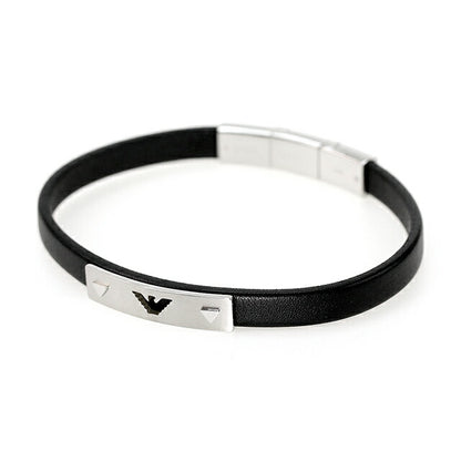 エンポリオ アルマーニ ブレスレット メンズ ブランド EMPORIO ARMANI レザー ステンレス EGS2411040 ブラック シルバー アクセサリー EGS2411040
